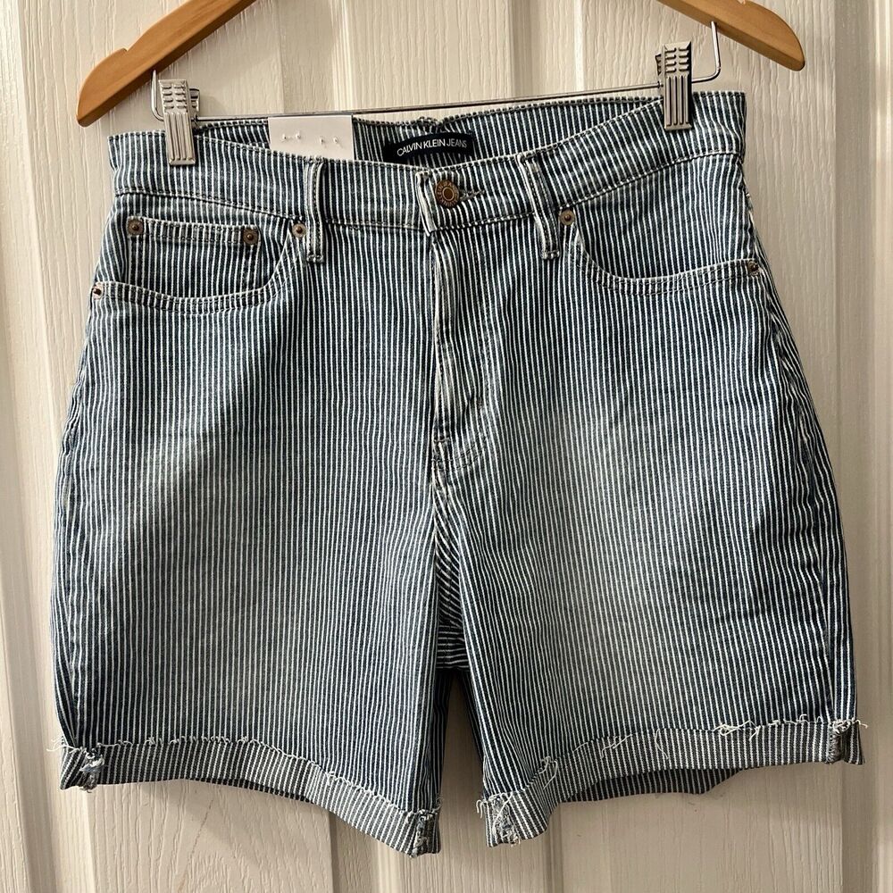 Calvin Klein Jeans Women's‎ 10 Roll Cuff Denim Shorts Railroad Stripe High Rise